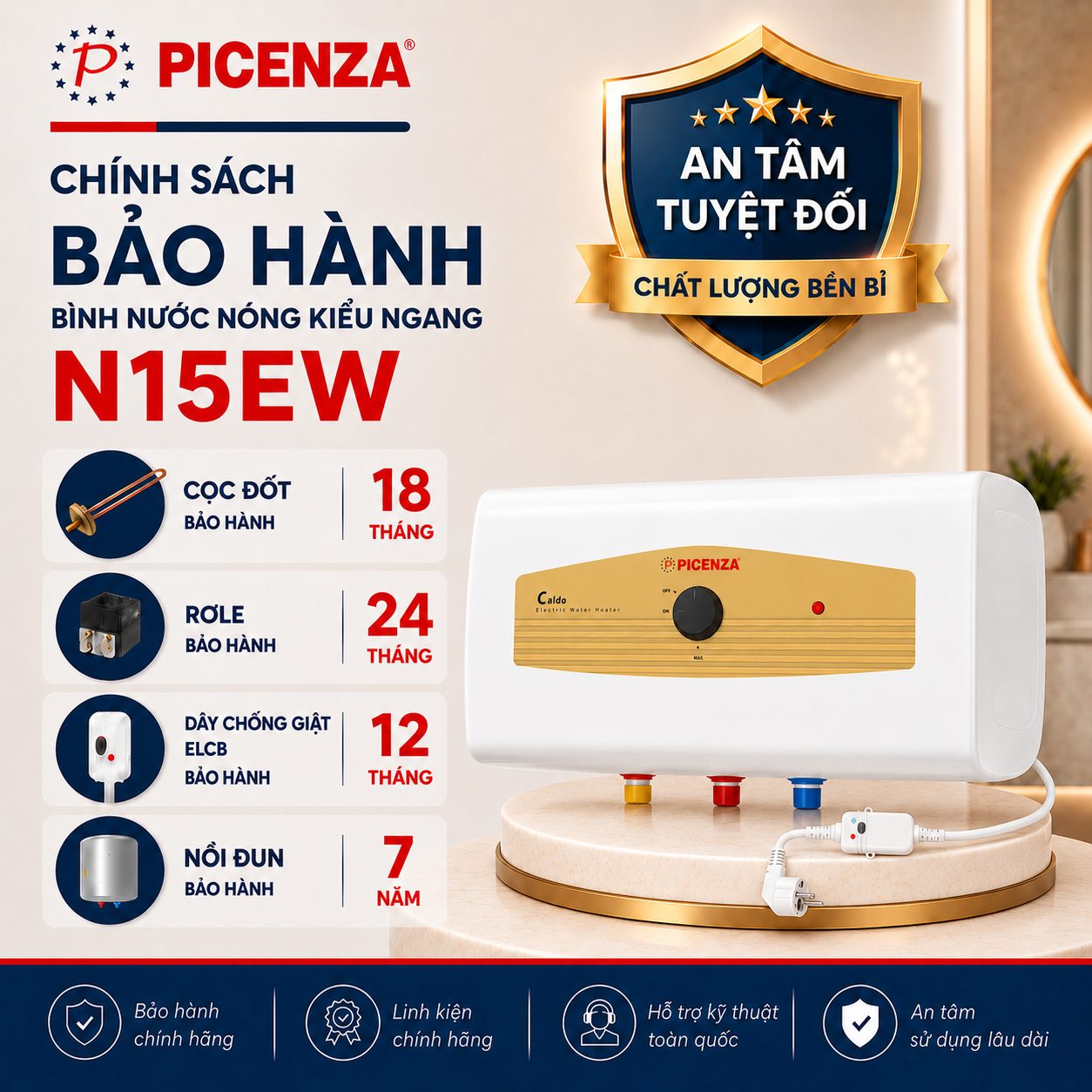 Bình nước nóng kiểu ngang N15EW - ảnh 3