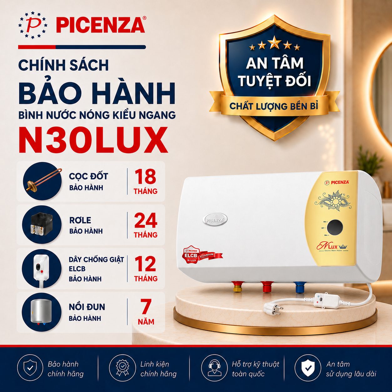 Bình nước nóng kiểu ngang N30LUX - ảnh 3