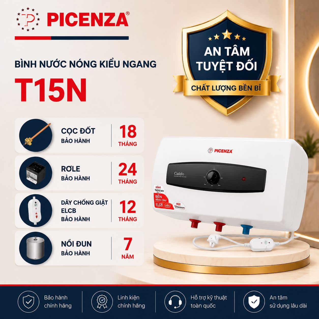 Bình nước nóng kiểu ngang T15N - ảnh 3