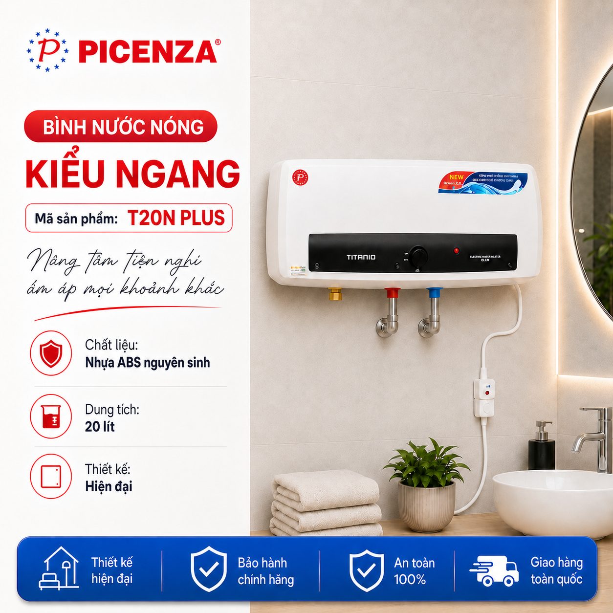 Bình nước nóng kiểu ngang T20N plus - ảnh 1