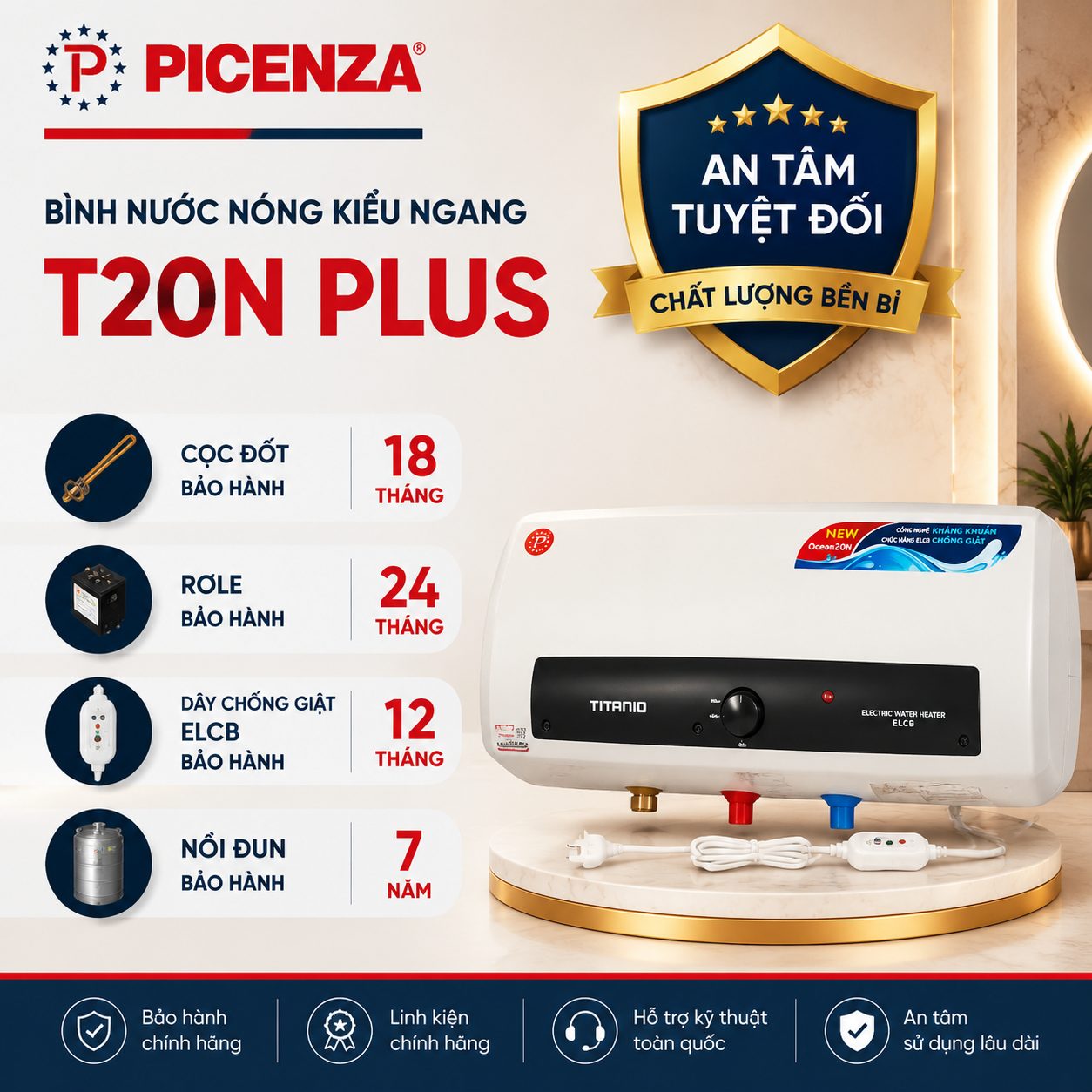 Bình nước nóng kiểu ngang T20N plus - ảnh 3