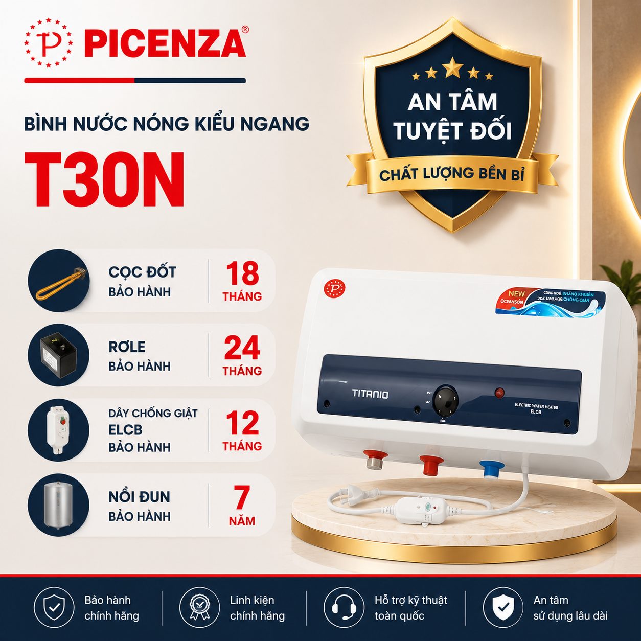 Bình nước nóng kiểu ngang T30N - ảnh 3
