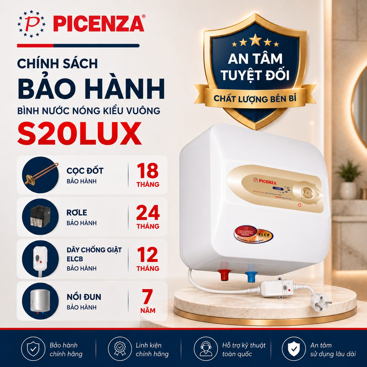 Bình nước nóng kiểu vuông S20LUX - ảnh 3