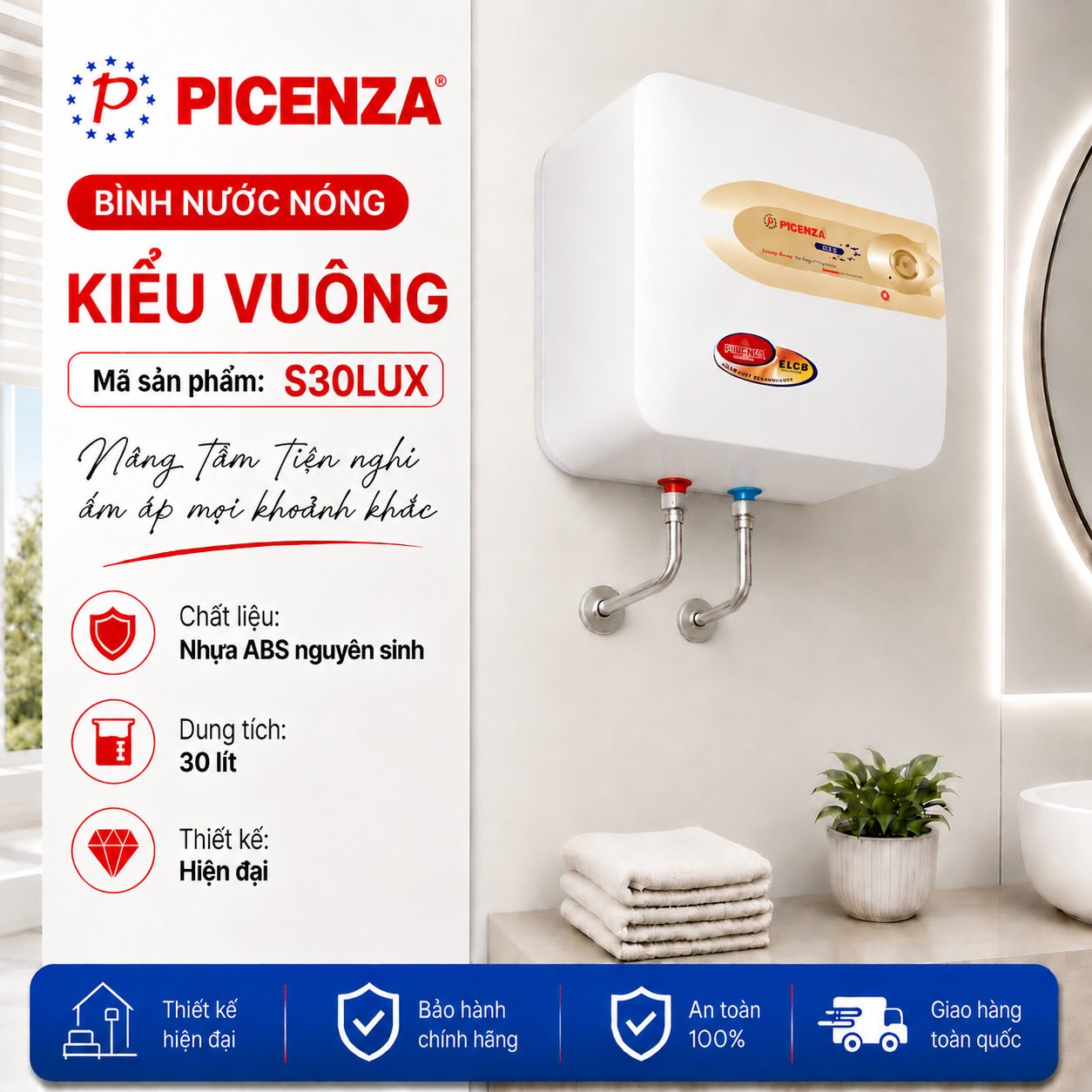 Bình nước nóng kiểu vuông S30LUX - ảnh 1