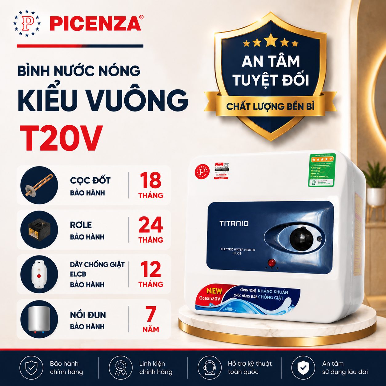 Bình nước nóng kiểu vuông T20V - ảnh 3