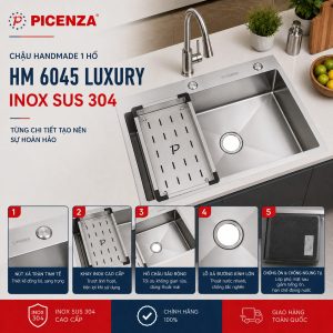 Chậu Handmade 1 hố HM 6045 Luxury SUS 304 - ảnh 3