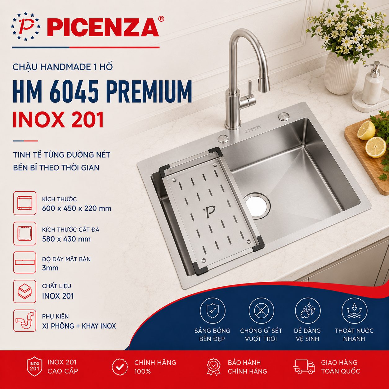 Chậu Handmade 1 hố HM 6045 Premium - ảnh 1