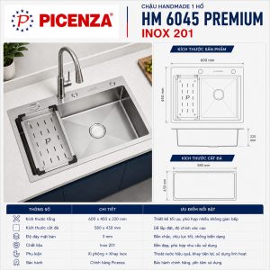 Chậu Handmade 1 hố HM 6045 Premium - ảnh 2