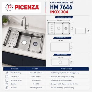 Chậu Handmade 1 hố HM 7646 - ảnh 2