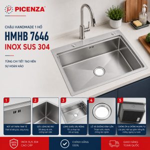 Chậu Handmade 1 hố HMHB 7646 SUS 304 - ảnh 3