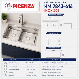 Chậu Handmade 2 hố cân HM 7843-616 - ảnh 2
