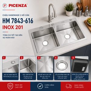 Chậu Handmade 2 hố cân HM 7843-616 - ảnh 3