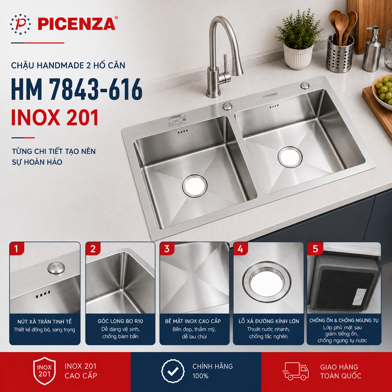 Chậu Handmade 2 hố cân HM 7843-616 - ảnh 3