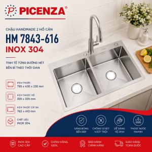 Chậu Handmade 2 hố cân HM 7843-616 inox 304 - ảnh 1