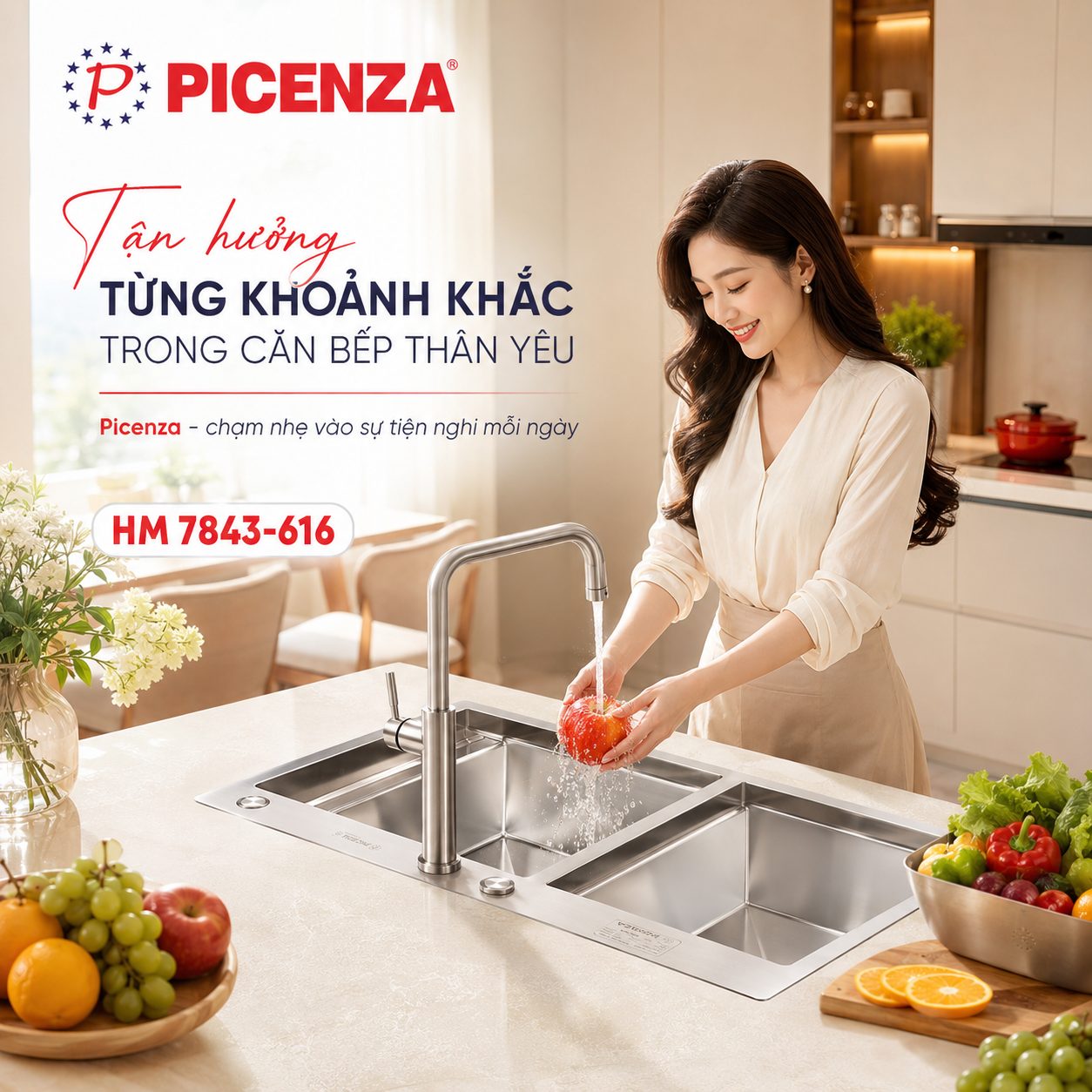 Chậu Handmade 2 hố cân HM 7843-616 inox 304 - ảnh 4