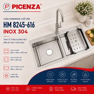 Chậu Handmade 2 hố cân HM 8245 – 616 inox 304 - ảnh 1
