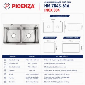 Chậu Handmade 2 hố cân HM 8245 – 616 inox 304 - ảnh 2