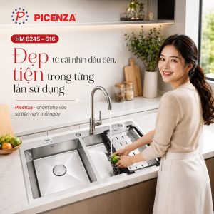 Chậu Handmade 2 hố cân HM 8245 – 616 inox 304 - ảnh 4
