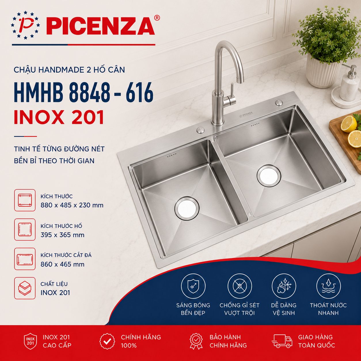 Chậu Handmade 2 hố cân HMHB 8848 – 616 - ảnh 1