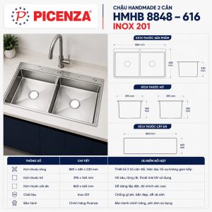 Chậu Handmade 2 hố cân HMHB 8848 – 616 - ảnh 2
