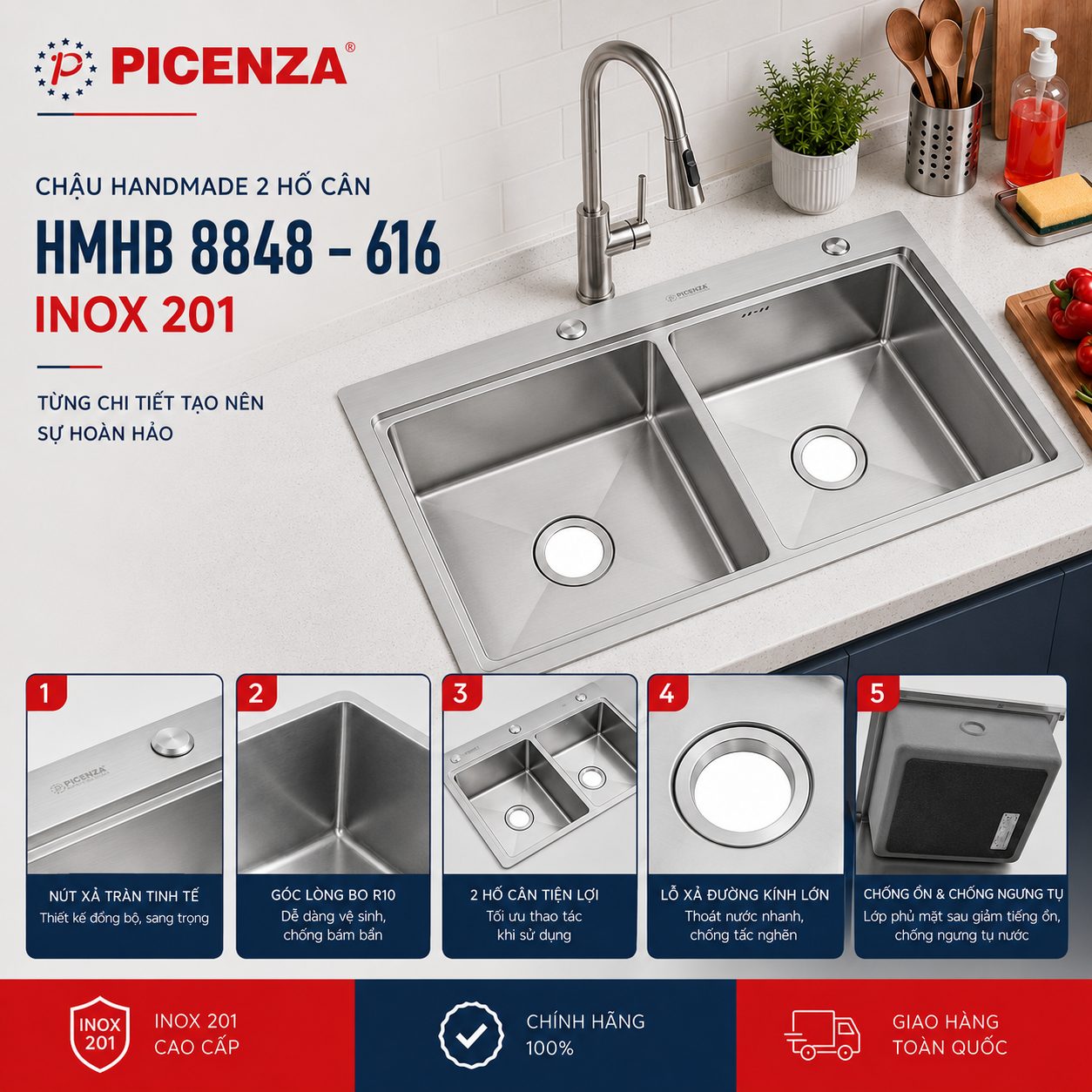 Chậu Handmade 2 hố cân HMHB 8848 – 616 - ảnh 3