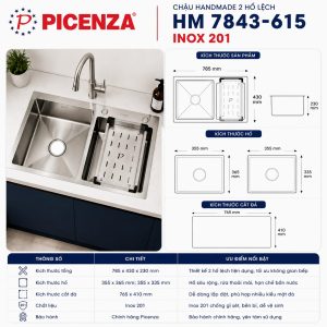 Chậu Handmade 2 hố lệch HM 7843-615 - ảnh 2