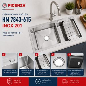 Chậu Handmade 2 hố lệch HM 7843-615 - ảnh 3