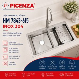 Chậu Handmade 2 hố lệch HM 7843-615 inox 304 - ảnh 1