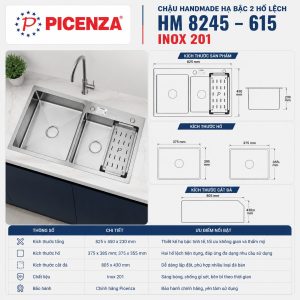 Chậu Handmade 2 hố lệch HM 8245 – 615 - ảnh 2