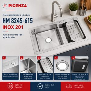 Chậu Handmade 2 hố lệch HM 8245 – 615 - ảnh 3