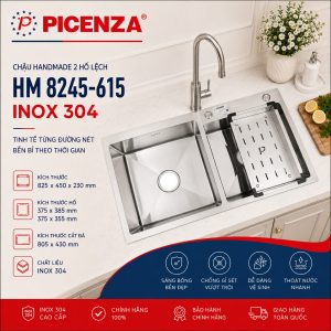 Chậu Handmade 2 hố lệch HM 8245 – 615 inox 304 - ảnh 1