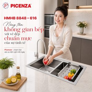 Chậu Handmade hạ bậc 2 hố cân HMHB 8848 – 616 inox 304 - ảnh 4