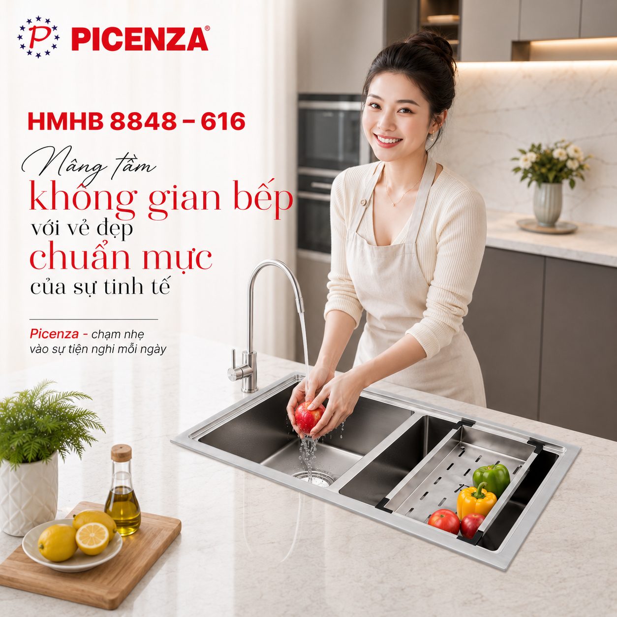 Chậu Handmade hạ bậc 2 hố cân HMHB 8848 – 616 inox 304 - ảnh 4