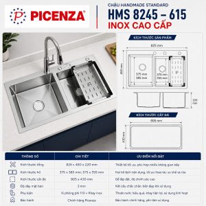 Chậu Handmade Standard inox cao cấp HMS 8245 – 615 - ảnh 2