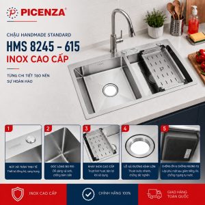 Chậu Handmade Standard inox cao cấp HMS 8245 – 615 - ảnh 3