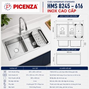 Chậu Handmade Standard inox cao cấp HMS 8245 – 616 - ảnh 2