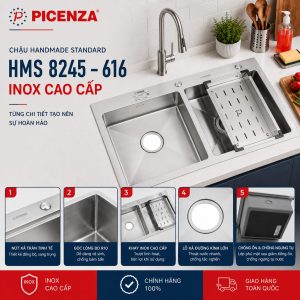 Chậu Handmade Standard inox cao cấp HMS 8245 – 616 - ảnh 3