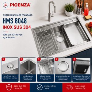 Chậu Handmade Standard inox SUS 304 HMS 8048 - ảnh 3