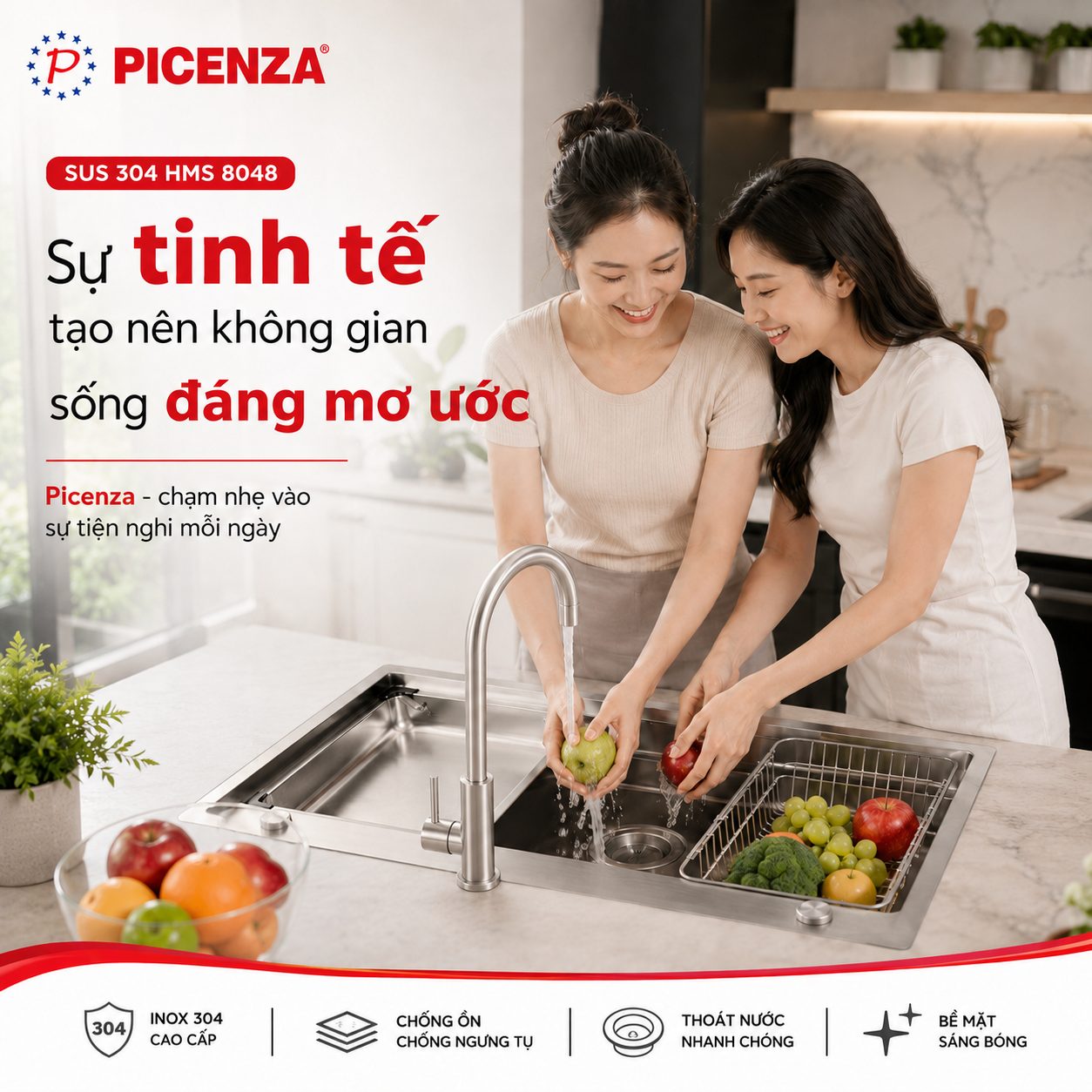 Chậu Handmade Standard inox SUS 304 HMS 8048 - ảnh 4