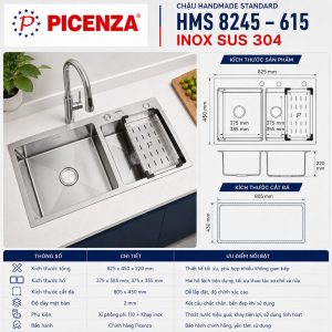 Chậu Handmade Standard inox SUS 304 HMS 8245 – 615 - ảnh 2