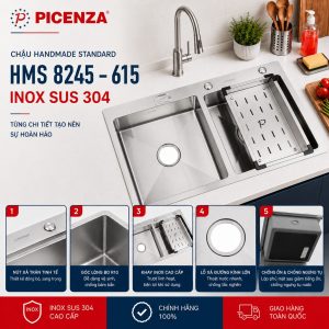 Chậu Handmade Standard inox SUS 304 HMS 8245 – 615 - ảnh 3