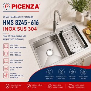 Chậu Handmade Standard inox SUS 304 HMS 8245 – 616 - ảnh 1
