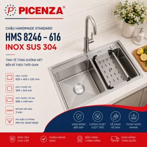 Chậu Handmade Standard inox SUS 304 HMS 8246 – 616 - ảnh 1