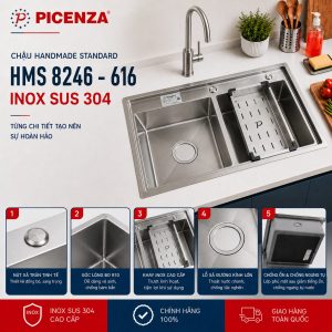 Chậu Handmade Standard inox SUS 304 HMS 8246 – 616 - ảnh 3