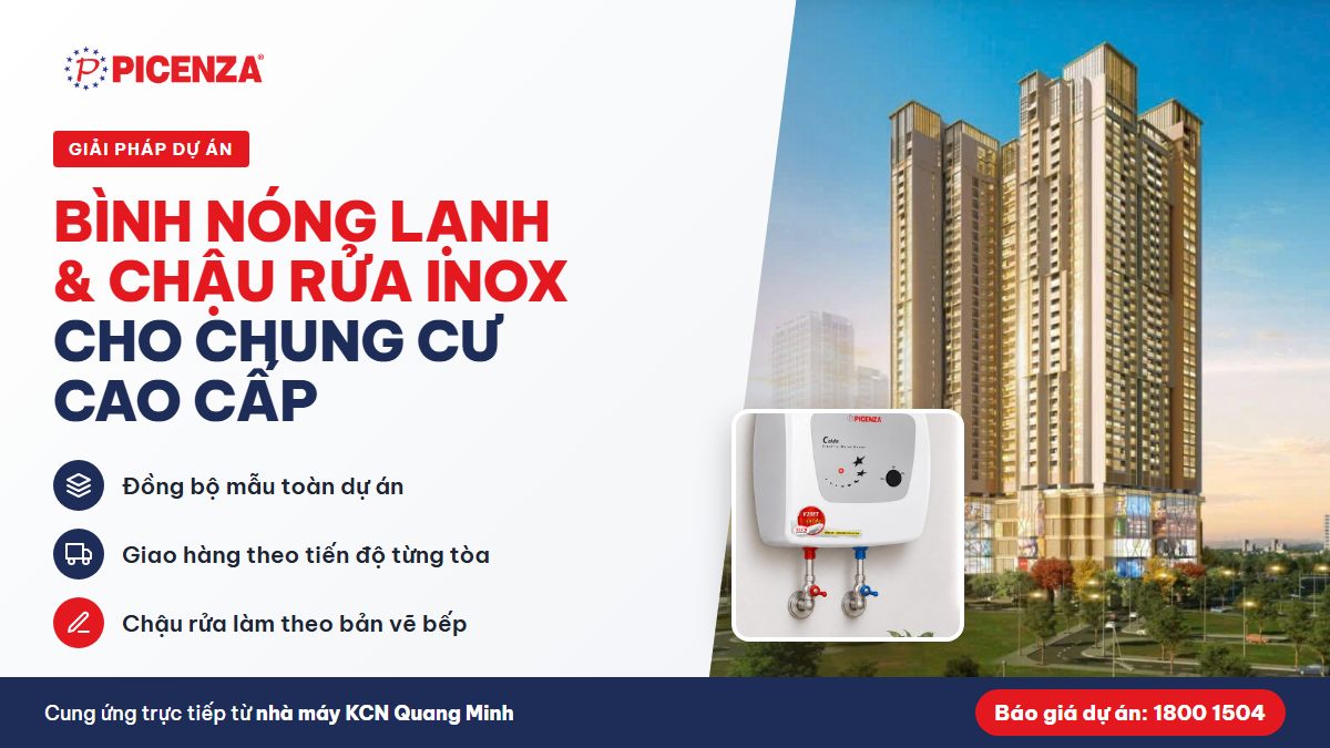 Bình nóng lạnh và chậu rửa inox Picenza cho chung cư cao cấp